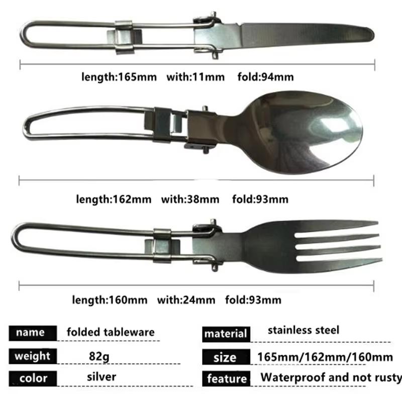 3pcs Long cookware backpack Spork fork stainless steel fold knife utensil spoon set combo Picnic camp cutlery tableware flatware