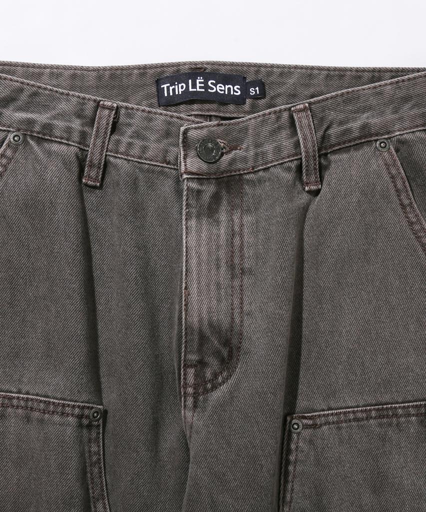 TRIP LE SENS Unisex Carpenter Color Denim Pants_Grey
