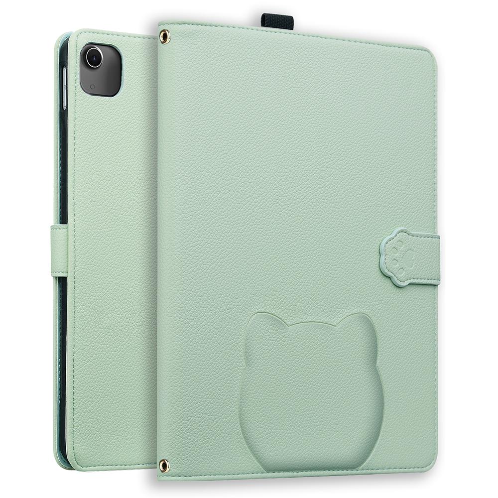 

Stand Case for iPad Air 11 (2025)/(2024)/Air (2022)/(2020) 3D Effect Cat Pattern Leather Table Cover with Wallet,Stylus Holder Green