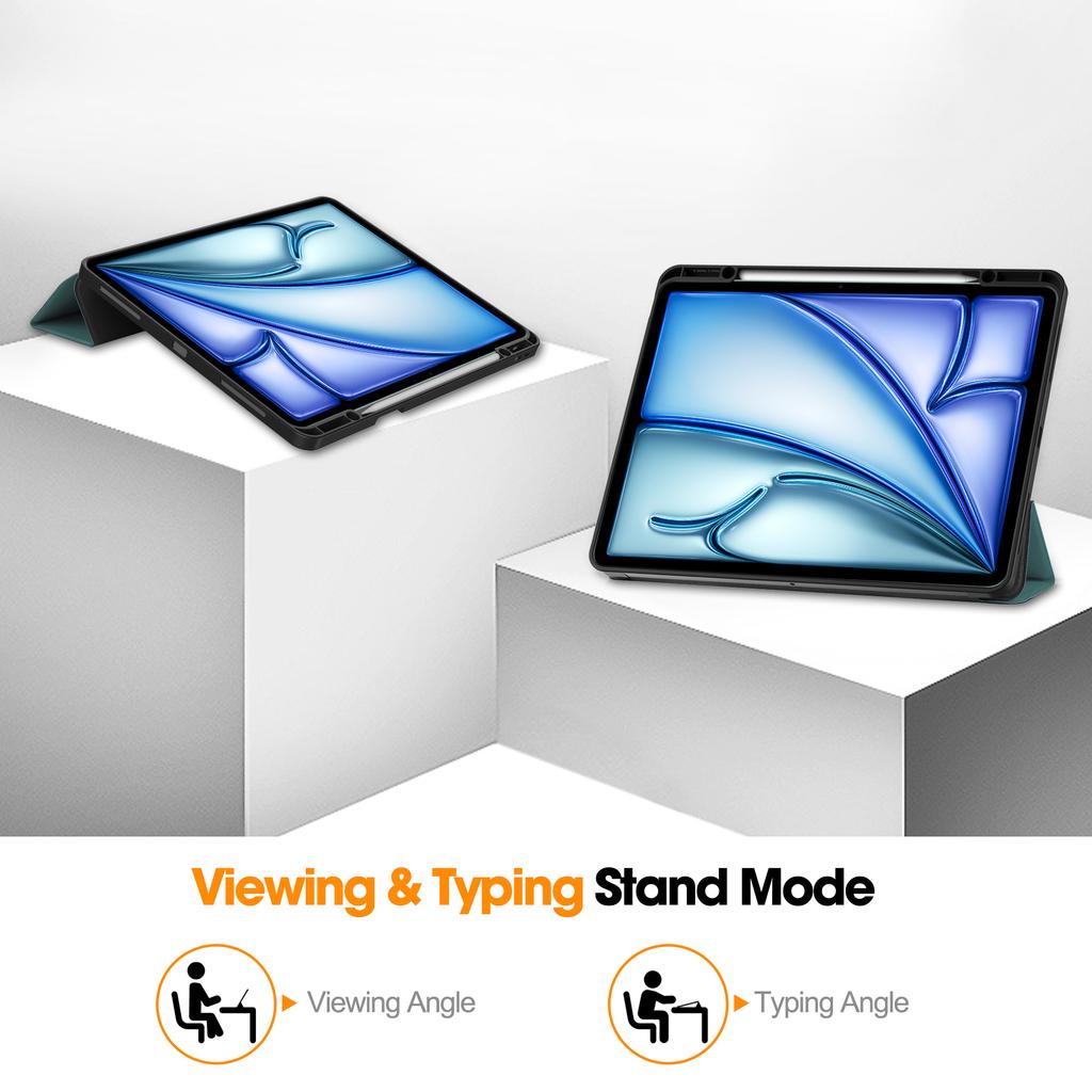 For iPad Air 13 (2025)/(2024) Leather Case Tri-Fold Stand Tablet Cover with Pen Slot