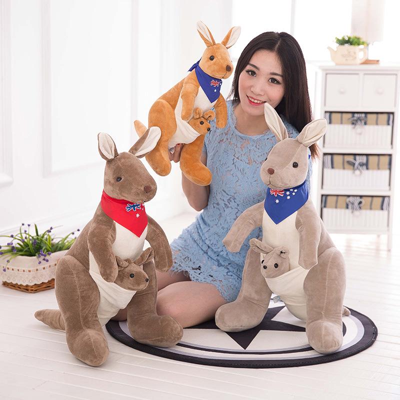 35Cm Lovely Mother & Child Kangaroo Plush Toys Plushie Pillow Big Size Stuffed Dolls For Baby Room Decor Birthday Christmas Gift