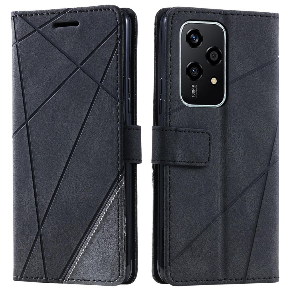 For Honor 200 Lite Case Imprinted Lines PU Leather Splicing Wallet Phone Cover