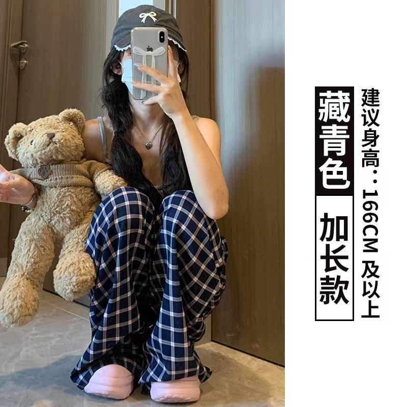 

Женские летние тонкие брюки в синюю клетку с высокой посадкой, драпирующиеся, в стиле ретро, широкие брюки, тонкие, универсальные, повседневные, свободные брюки прямого кроя XL [Suitable for 125-72.5 kg]