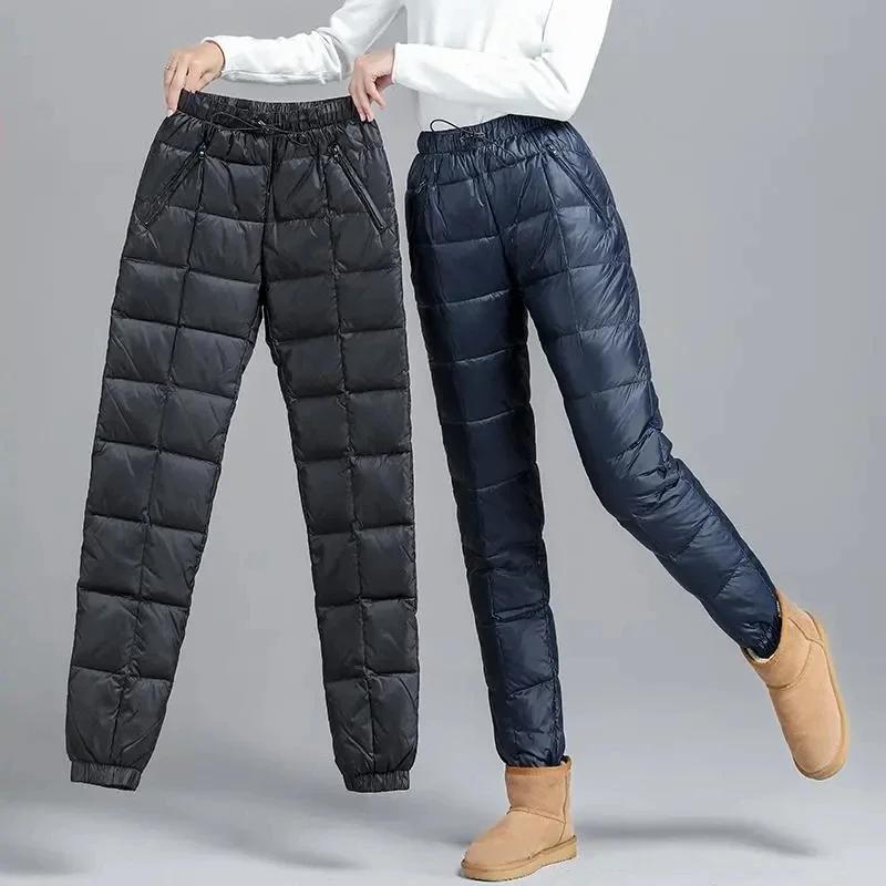 Women Casual Cotton Pantalones  Warm Winter Jogger Pants Windproof Elastic High Waist Sweatpants Snow Wear Capris