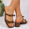Double Bow Block Heel Slippers Summer New Fashion Square Toe Open Toe Soft Sole Non-slip Sandals