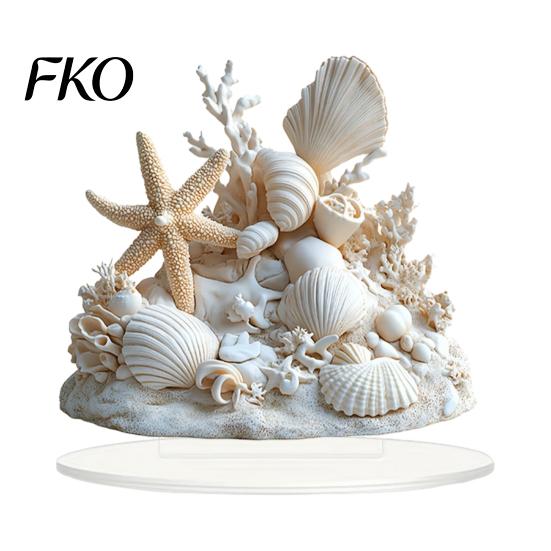 Shell And Coral Decoration Coastal Ornament, 2D Flat Acrylic Starfish with Ocean Shells Desktop Decor Base, Table Centerpiece Ornament for Home A