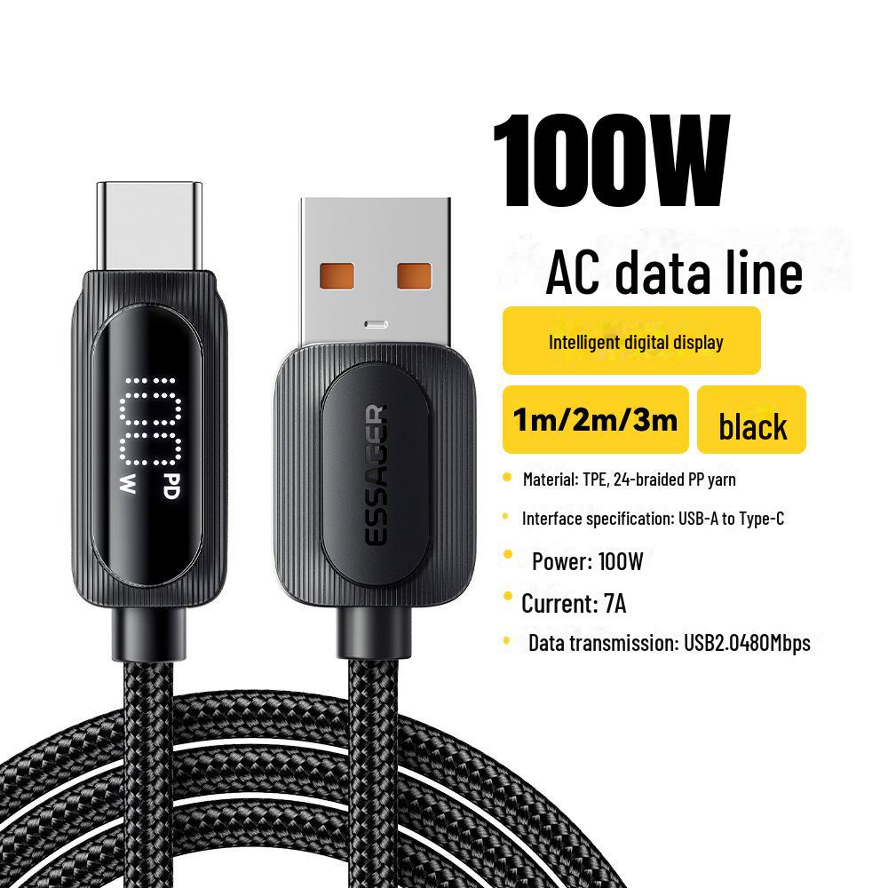 Nabíjecí kabel ESSAGER Type-C7A s digitálním displejem pro telefony Huawei, Honor, OPPO a další