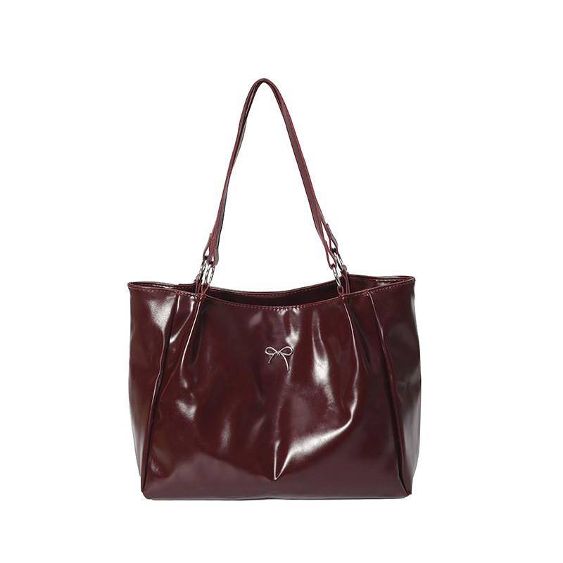 Color Simple Solid Bow Decoration Large Capacity Women Casual Tote Bag For Daily