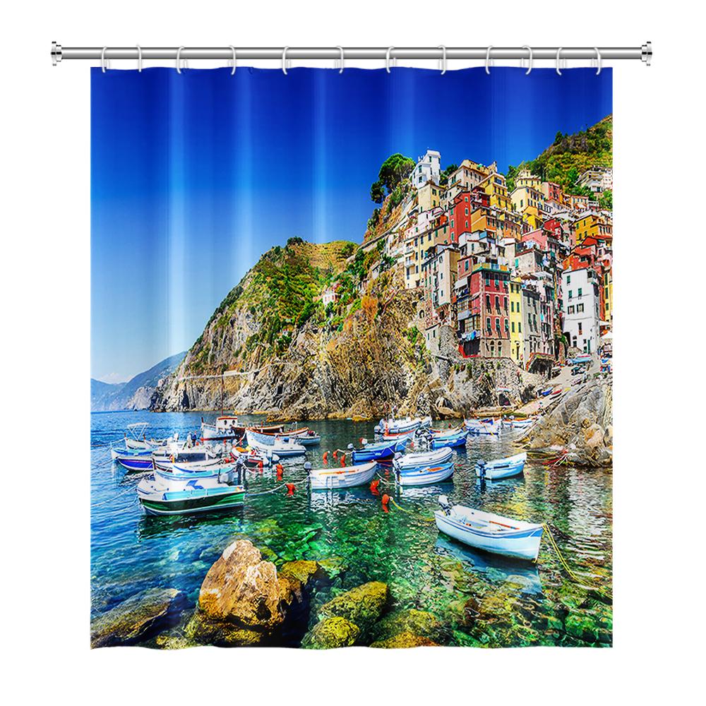 Venkovská krajina Sprchové závěsy Potok Kámen Lotos Buddha Koupelnový závěs Přírodní scenérie Vodotěsná Koupelna Domácí dekorace s háčky