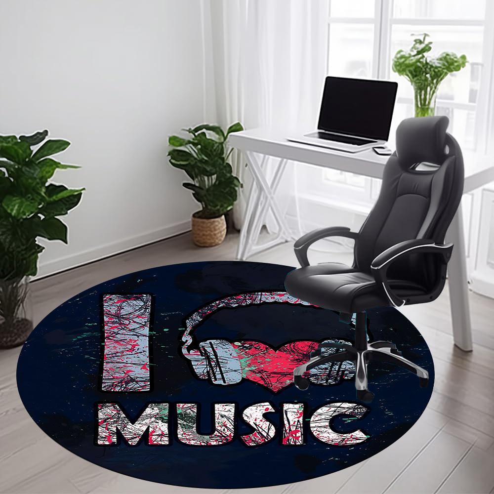 1pc Music Love Office Round Area Rug, Indoor Mat Suitable ForOffice, Under Office Chairs Bedroom Living Room Home Decor T162