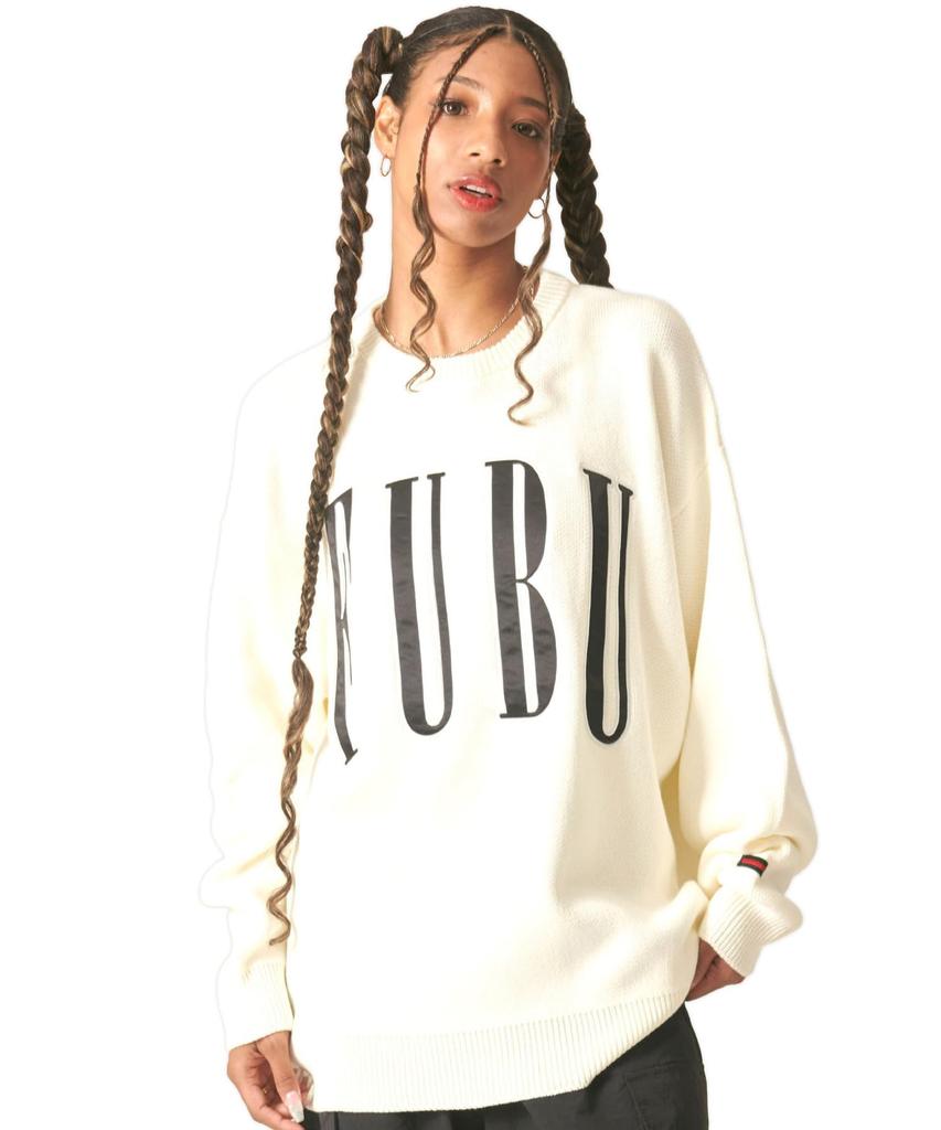 FUBU Strick Langarm für Herren und Marke Big American Oversized fam-42710 Off-White Pullover, Pullover, Damen, Name, Logo, Lässig,