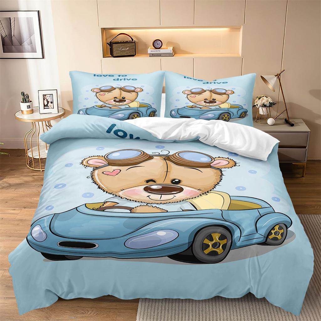 Cute Bea Bedding Set 3D Digital Cartoon Animal Themes Duvet Cover Set for Boys & Girls Breathable Quilt Cover with Pillowcases