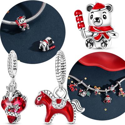 Original Charms Copper Red Heart Pendant Candied Apple Skewers Bear Horse Bead Fit Bracelet Delicate Accessory Jewelry Gift