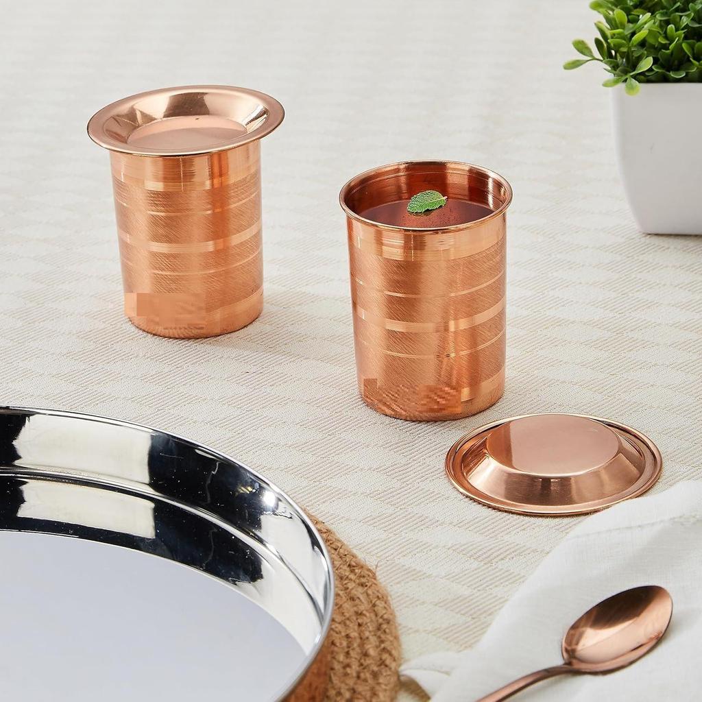 Copper Tumbler Cup with Lid, Set of 2, 300 Ml