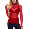 Summer Women's Blouse Bottoming Shirt Sexy Ultra-thin Mesh Stretch Tight Long-sleeved Half-high Neck Bottoming Shirt