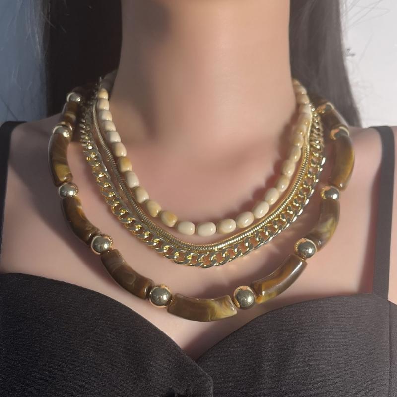 Retro Multi Layer Bamboo Chain Necklace for Women Fashion Clavicle Chain Adjustable Length Neckchain Party Wear Jewelry