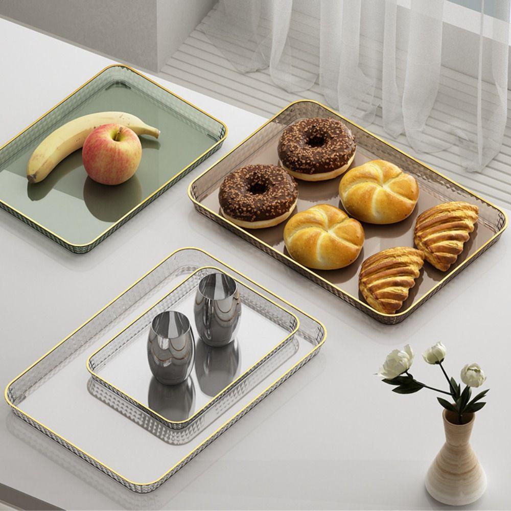Transparent Tray Light Luxury Tray Rectangular Fruit Snack Plates Minimalist Bread Tray  Household