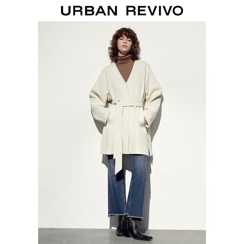 UR Women's 2024 Spring Relaxed V-Neck Waist Tie Loose Coat