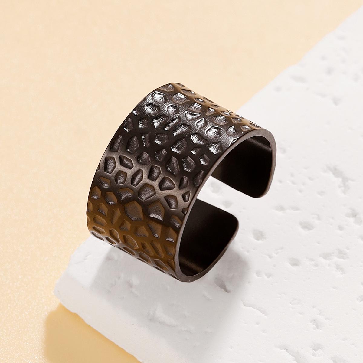 Personalized Wide Stainless Steel Ring for Girlfriend - Punk Dark Style with Hollow Cross Open Design