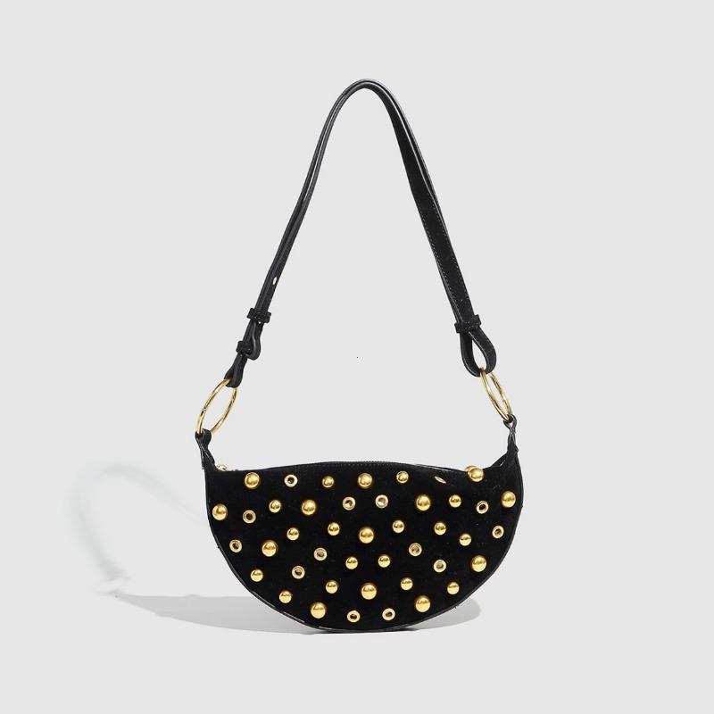 Designer Studded Shoulder Bag Rivet Crescent Bag  New Women Metal Underarm Bag High-end Retro Rivet Polka Dot Shoulder Bags
