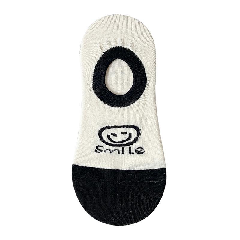 Women's Spring Anti-ball Boat Socks Cartoon Striped Smiling Face Short Socks Shallow Mouth Invisible Cotton Socks