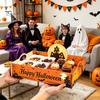 Rustic Holiday Tableware Halloween Witch Decorative Wood Serving Tray with Handle, Ghost Pumpkin Castle Solid Snack Holder Trick or Treat Dessert for