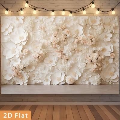2D White Floral Themed Backdrop Photo Background Banner