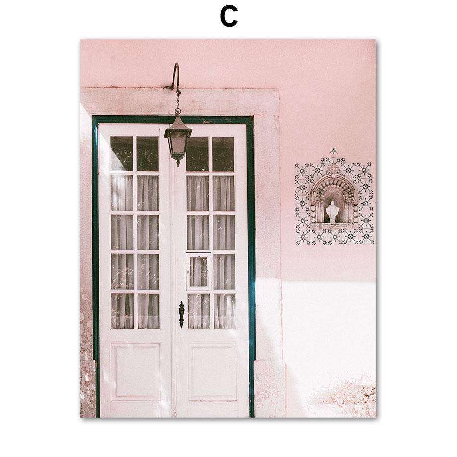 Pink City Flower Bike Coffee Shop Girl Room Nordic Posters And Prints Wall Art Canvas Painting Wall Pictures For Living Room Bar