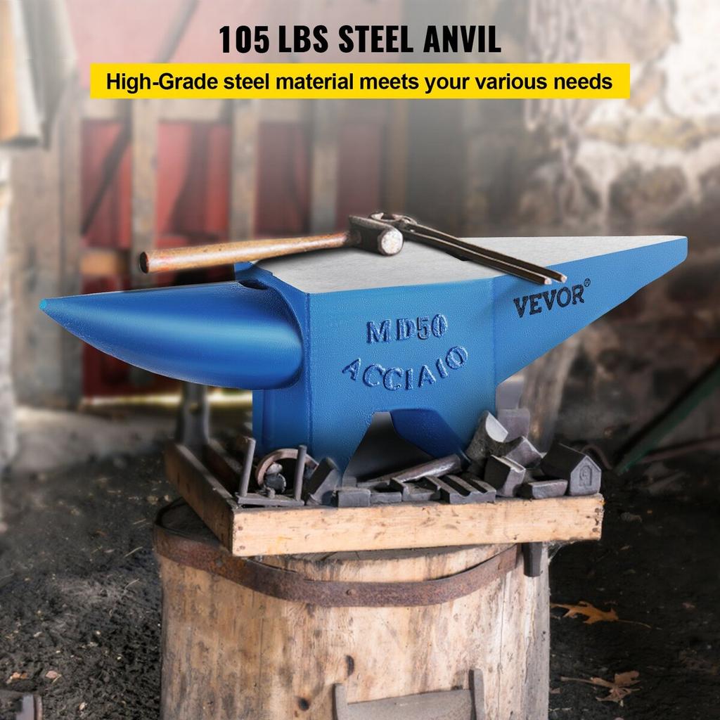 Single Horn Anvil 50Kg/110Lbs Cast Steel Anvil Blacksmith for Sale Forge Steel Tools W/ Round And Square Hole and Equipment Anvil Rugged Blacksmith