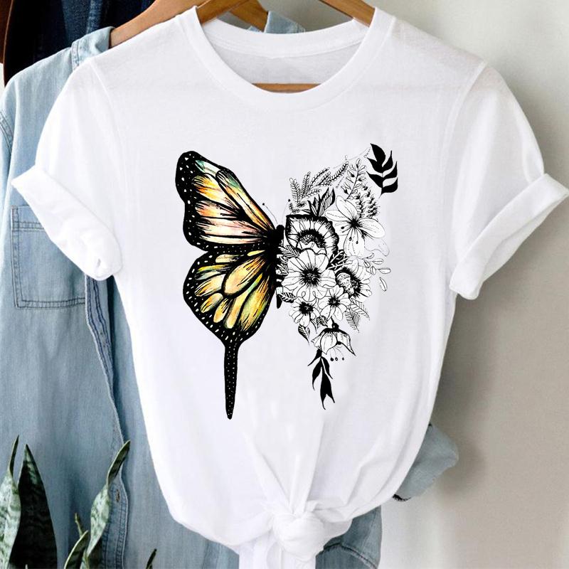 Tee Top Tshirt Fashion Clothes Unisex Butterfly 90s Trend Cute Print Lady FeUnisex Clothing Short Sleeve Printing T Casual Cartoon Graphic T-shirt