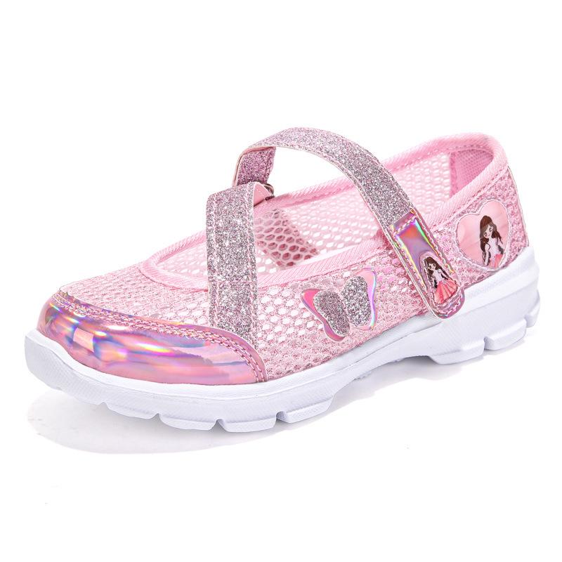 Mesh Girls' Summer Sneakers - Hollow, Breathable, Trendy Princess Shoes for Little Girls