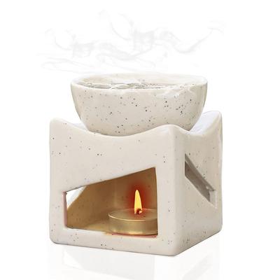 Ceramic Clay Candle Operated Aroma Burner Oil Diffuser, Extra Large Bowl, with 1 Tealight, 4 Inch, (White Dotted)