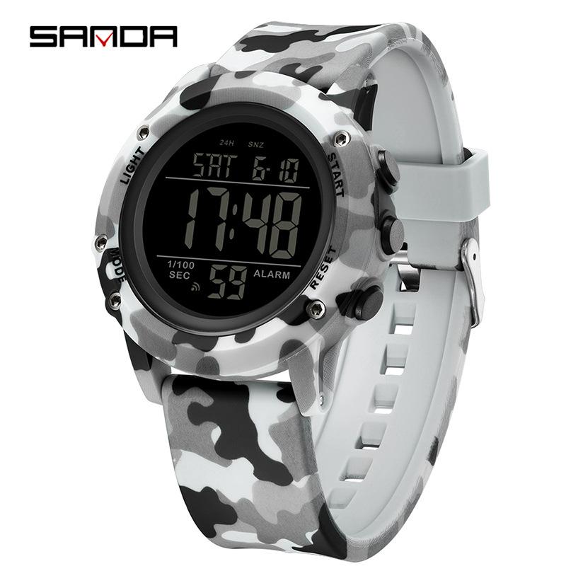 SANDA Camouflage Electronic Watch Outdoor Sports Luminous Student Military Watch Multifunction Digital Electronic Watch