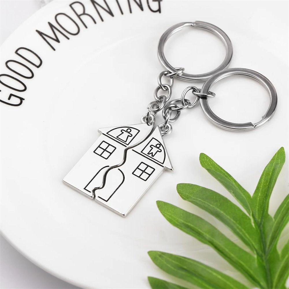 Stainless Steel Couple Keychain Engraved House Keyring Exquisite Lovers Keyring  Jewelry