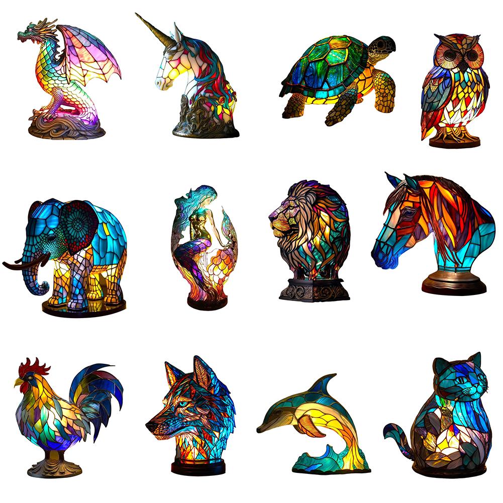 Animal Table Lamp Creative Stained Resin Glass Animal Sculpture Night Light For Living Room Bedroom Home Decoration