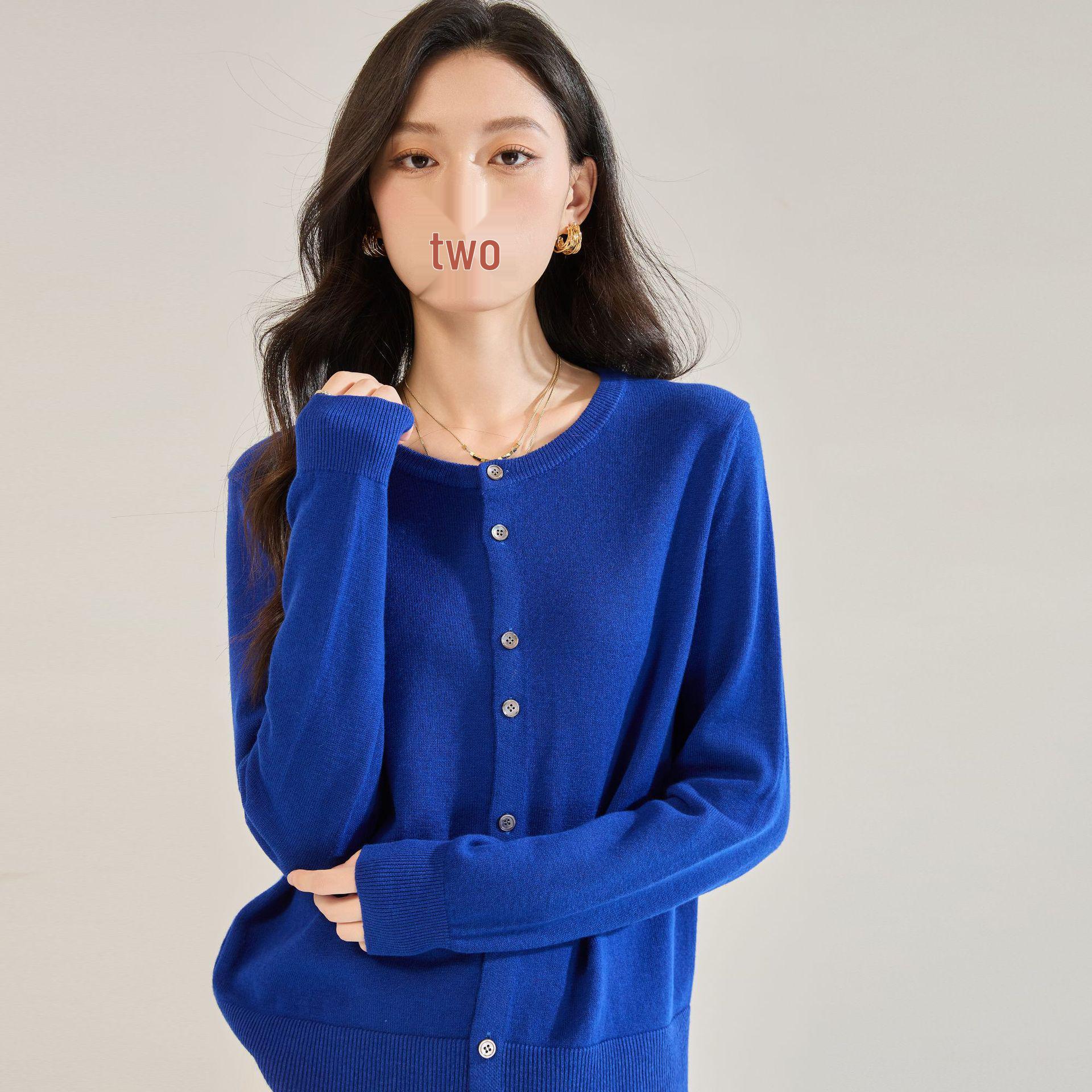 

Women s Autumn Round Neck Wool Texture Casual Knit Cardigan - Old Money Style (22656) Medium королевский синий