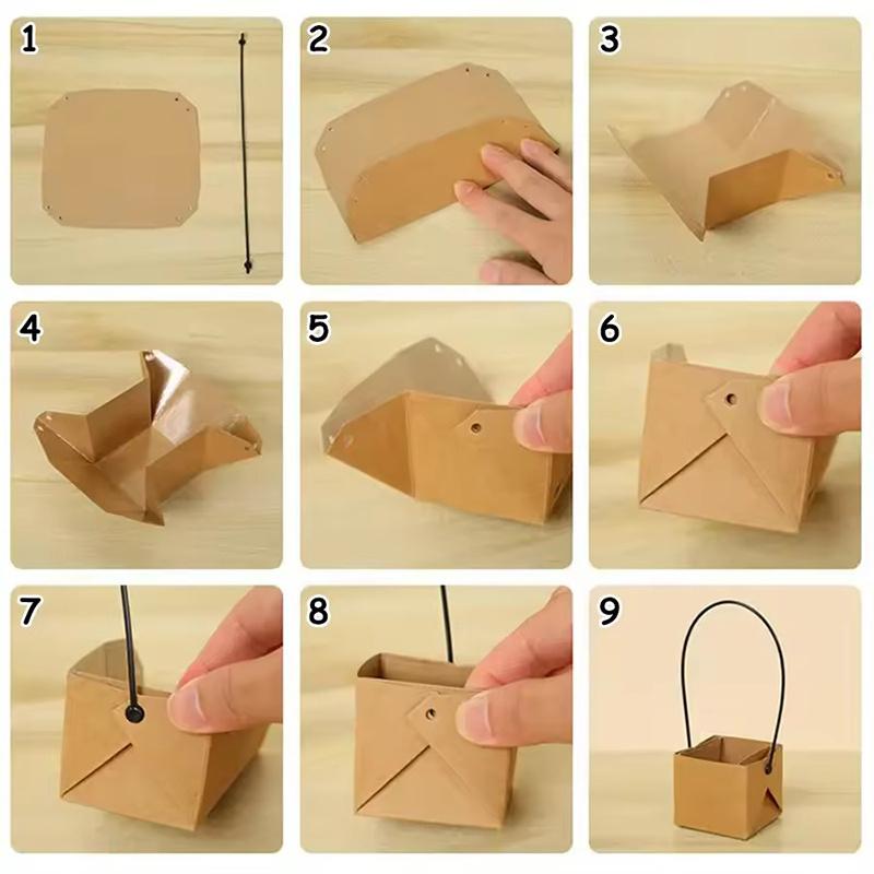 10pcs Kraft Paper Succulent Potted Plant Box Handheld Waterproof Square Lightweight Potted Plant Box Gardening Accessories