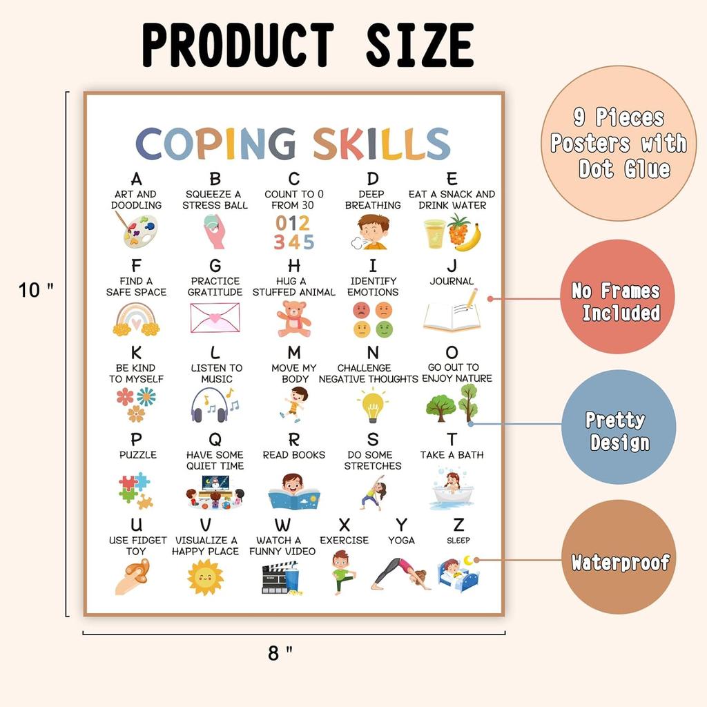 9 Calming Corner Posters Classroom, Calm Down Corner Feelings Chart for Kids, Mental Health Posters, Classroom Educational Poster Emotions Chart