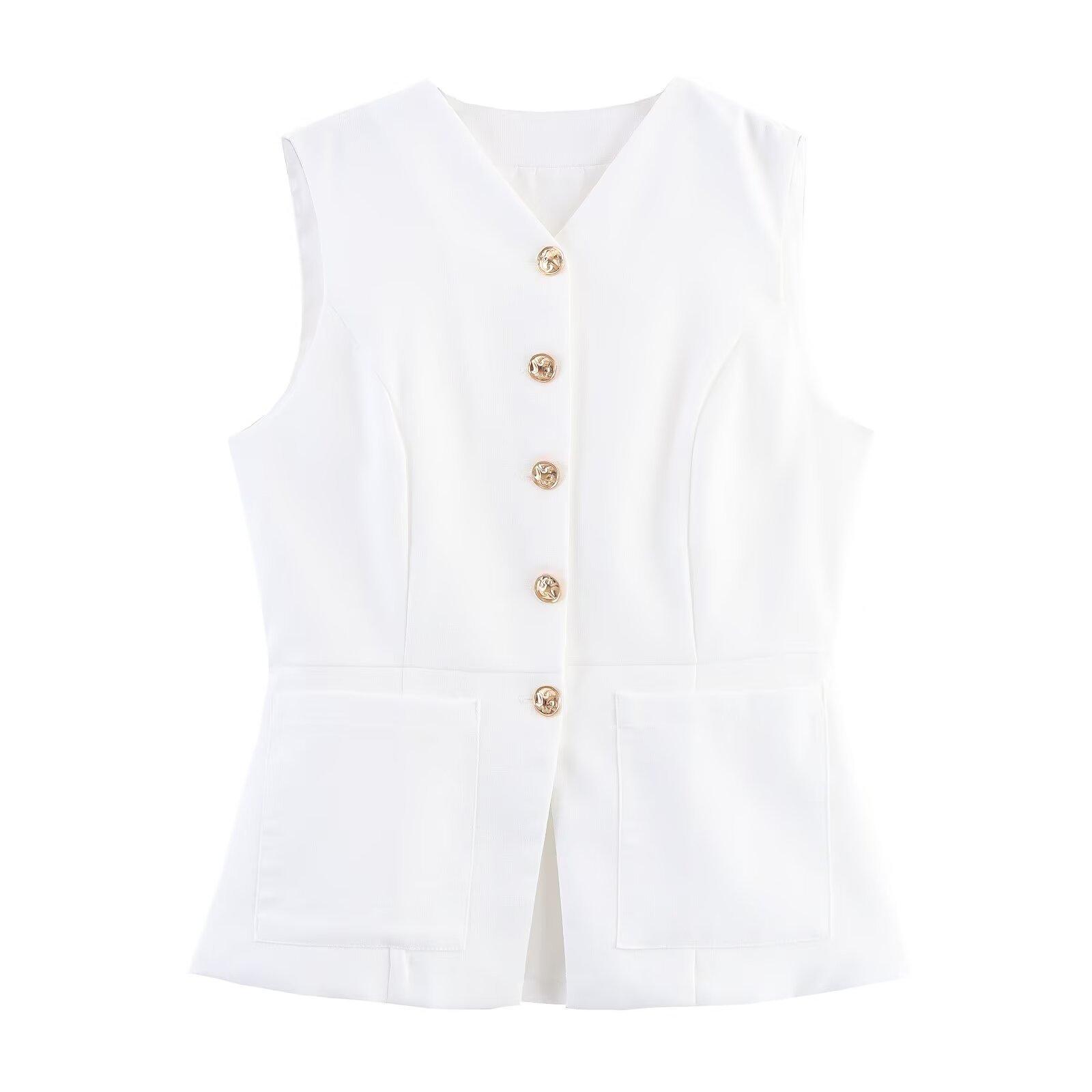 European and American style, new women s clothing, foreign style, fashionable, versatile old money style linen suit vest S белый