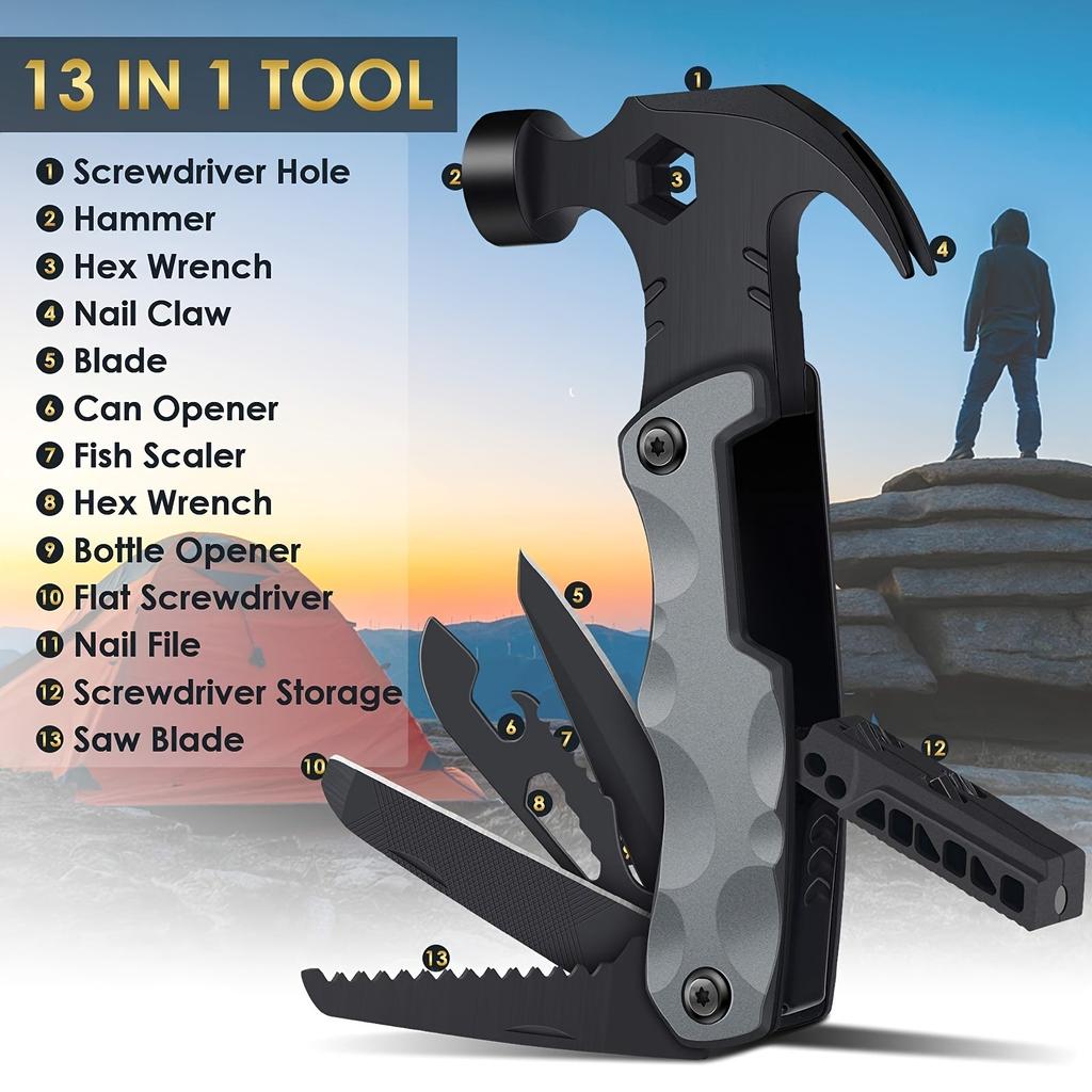 13-in-1 Multitool Hammer, Safety Lock, Screwdriver Bits Set And Durable Nylon Sheath, Multi Tool For Outdoor, Ideal Gifts For Father, Husband