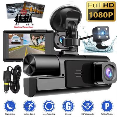 1080P Auto-Dashcam, 3 Kameras, Fahrrekorder für die Vorderkabine und die Rückseite, 3-Kanal-DVR-Kamera mit Loop-Aufnahme, G-Sensor, Blackbox, Autozubehör