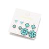 Vintage Bohemian Turquoise Floral Geometric Round Earrings 4 Pair Set