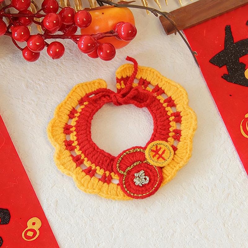 Handgefertigte Katzenhalsbänder, abreißbares Kätzchenhalsband, Haustier-Cosplay-Kostüm, gehäkeltes Haustierhalsband, Neujahrsdekoration, Weihnachtsgeschenk