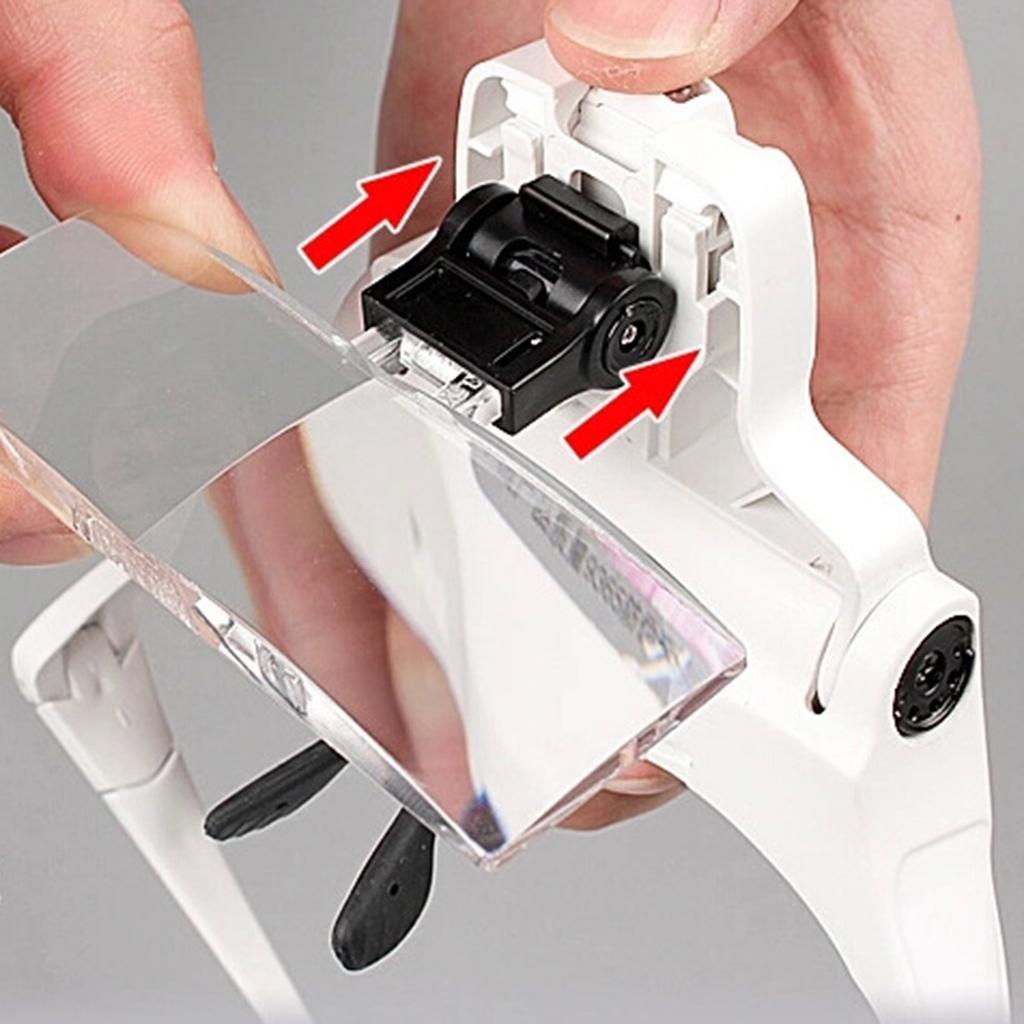 Stirnbandlupe mit LED-Licht, freihändige Kopfhalterung, Lupe mit 5 Linsen für Naharbeit, Uhren, Schmuck, Stempel