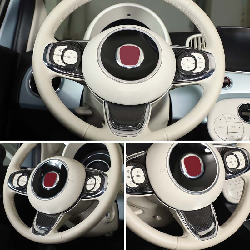 For Fiat 500 2016-2025 2026 Real Carbon Fiber Car Steering Wheel Button Frame Panel Cover Trim Sticker Car Accessories