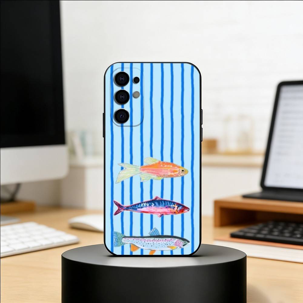 Three Color Striped Fish Phone Case Black Silicone Soft For Samsung S25,S24,S21,S22,S23,S30,Ultra,S20,Plus,Fe,Lite