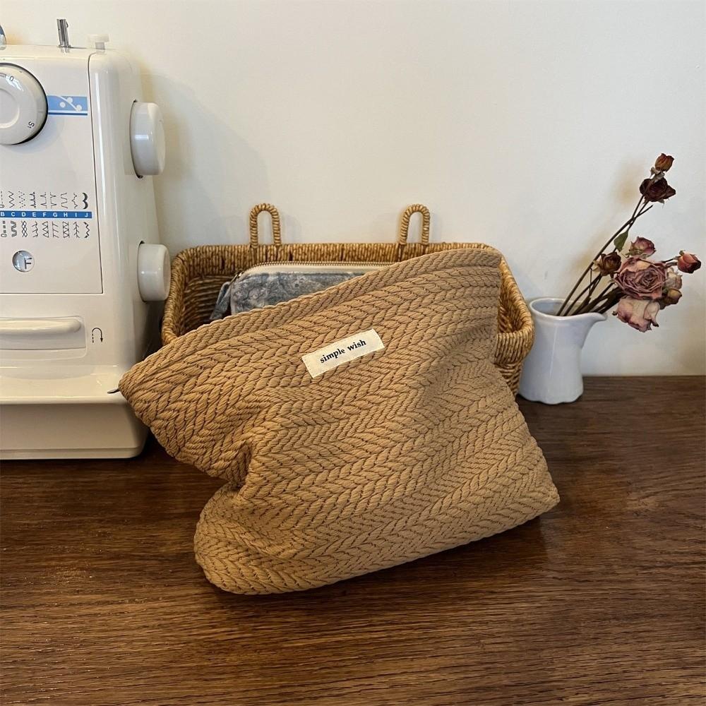 Woven Fabric Cosmetic Pouch Large Capacity Toiletry Storage Bag Canvas Clutch Bag  for Outdoor