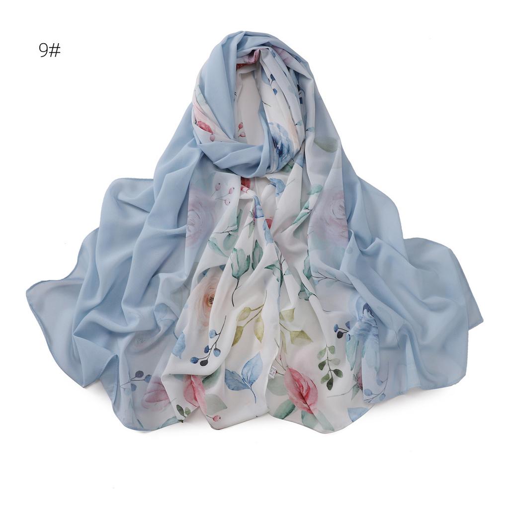 New Design Printed Floral Chiffon Capelet Muslim Women Chiffon Hijab Soft Head Scarf Long Wraps
