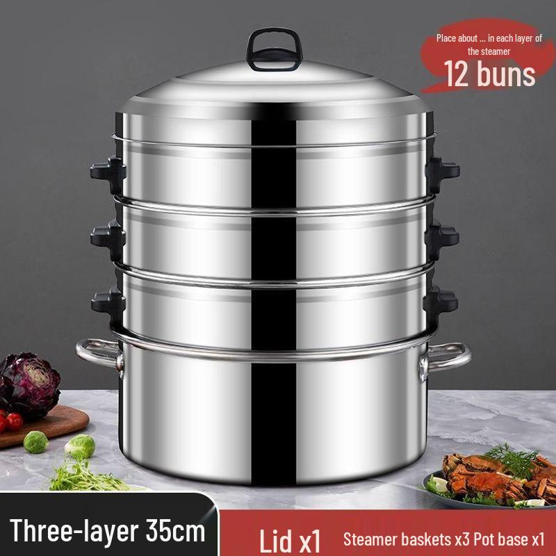 Large Capacity Multi-layer Stainless Steel Steamer Pot for Fish, Buns, and Soup