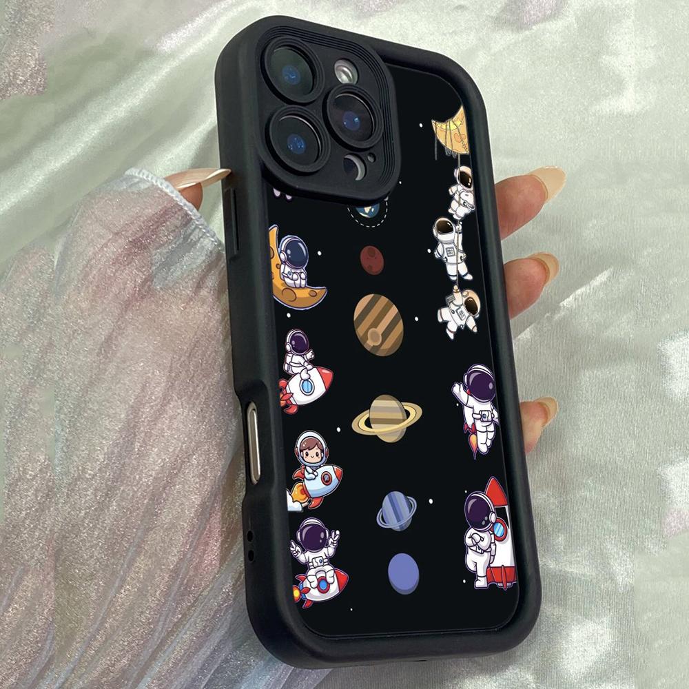 JT197 Cute Astronaut for iPhone 17 16 15 14 Pro Max Samsung S26 S25 Ultra A17 A16 A07 A56 A06 A55 Xiaomi 15T Redmi 15c 14C Note 13 14 Soft TPU Case